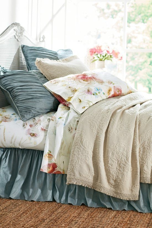 Cozy Floral Bedding with Textured Neutral Throw