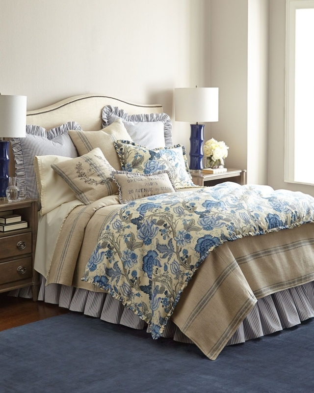 Cozy French Country Blue Floral Bedroom Design