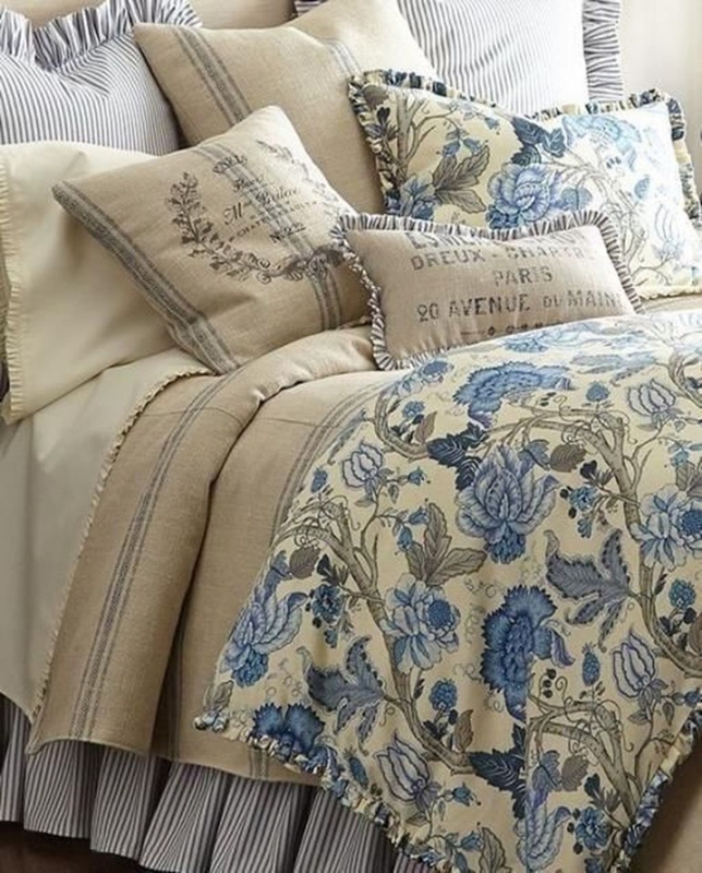 Cozy French Country Farmhouse Bedding with Blue Florals