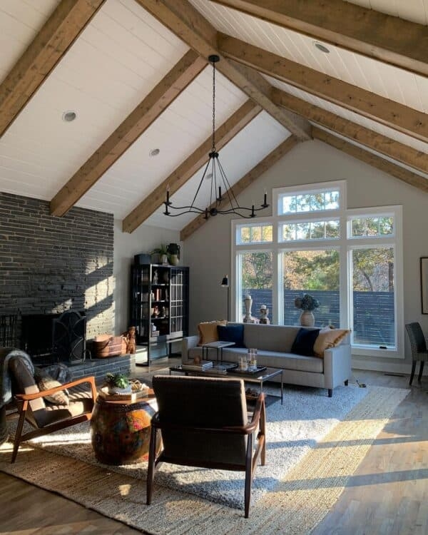Cozy Living Room with Vaulted Ceiling Lighting