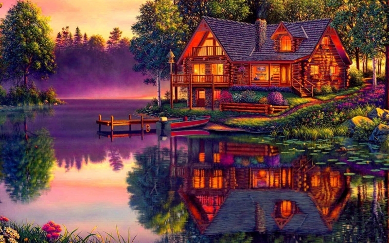 Cozy Log Cabin by Serene Lakeside at Sunset