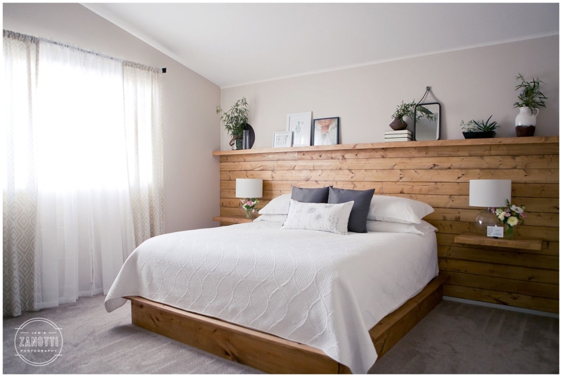 Cozy Natural Wood Shiplap Headboard with Shelf