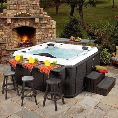 Cozy Outdoor Hot Tub Bar with Fireplace