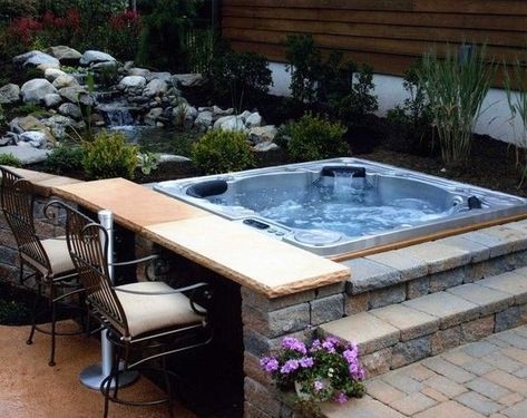 Cozy Outdoor Hot Tub Bar with Stone Seating