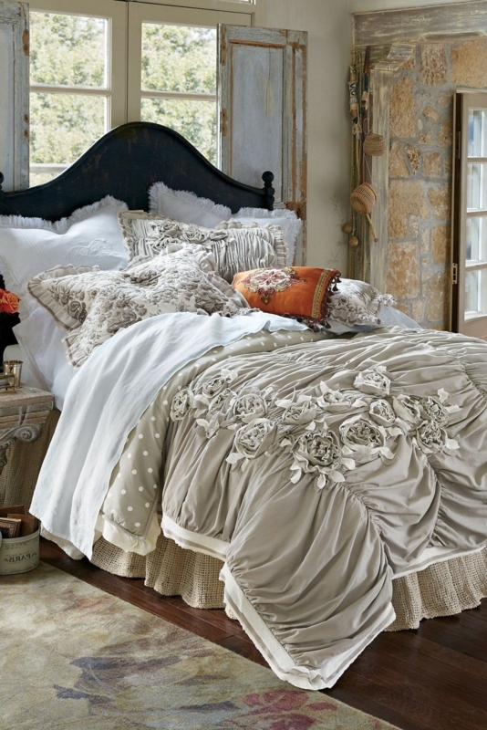 Cozy Rustic Bedroom with Elegant Floral Bedding
