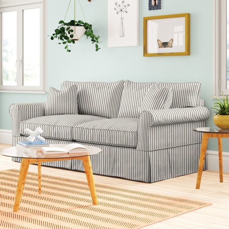 Cozy Striped Country Cottage Sofa in Living Room
