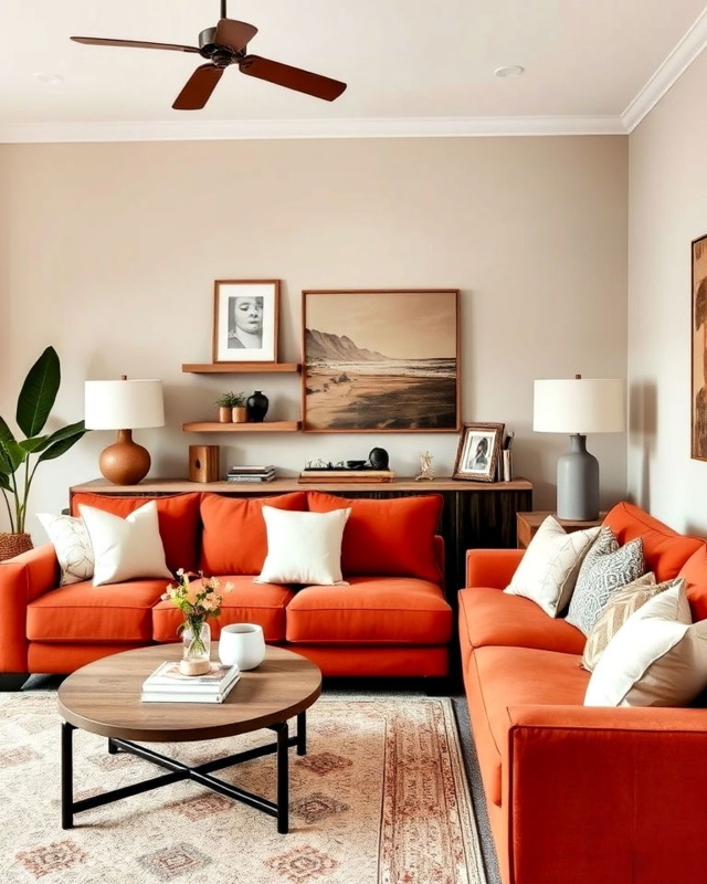 Cozy Terracotta Living Room with Modern Accents