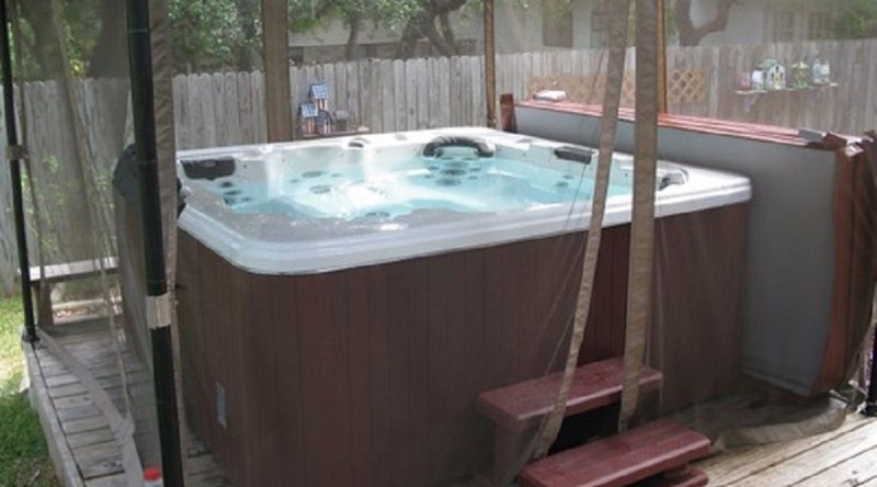 Cozy Wooden Hot Tub Bar Setup for Outdoor Spa