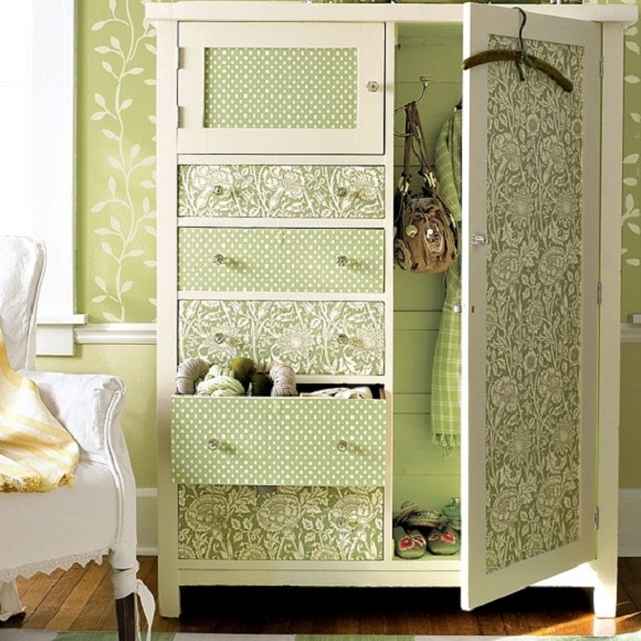 Creative Cabinet Makeover with Patterned Wallpaper