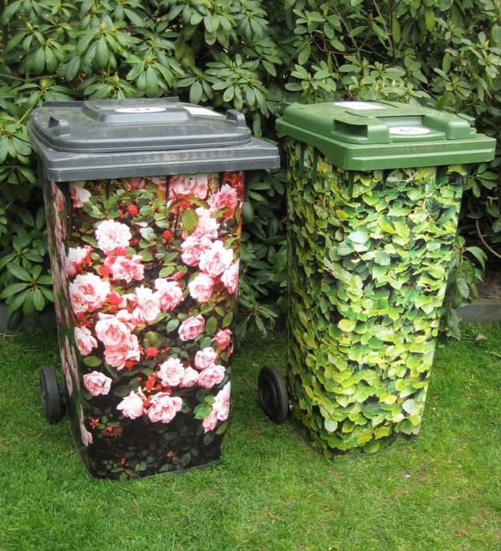Creative Garden Trash Can Covers with Floral Designs