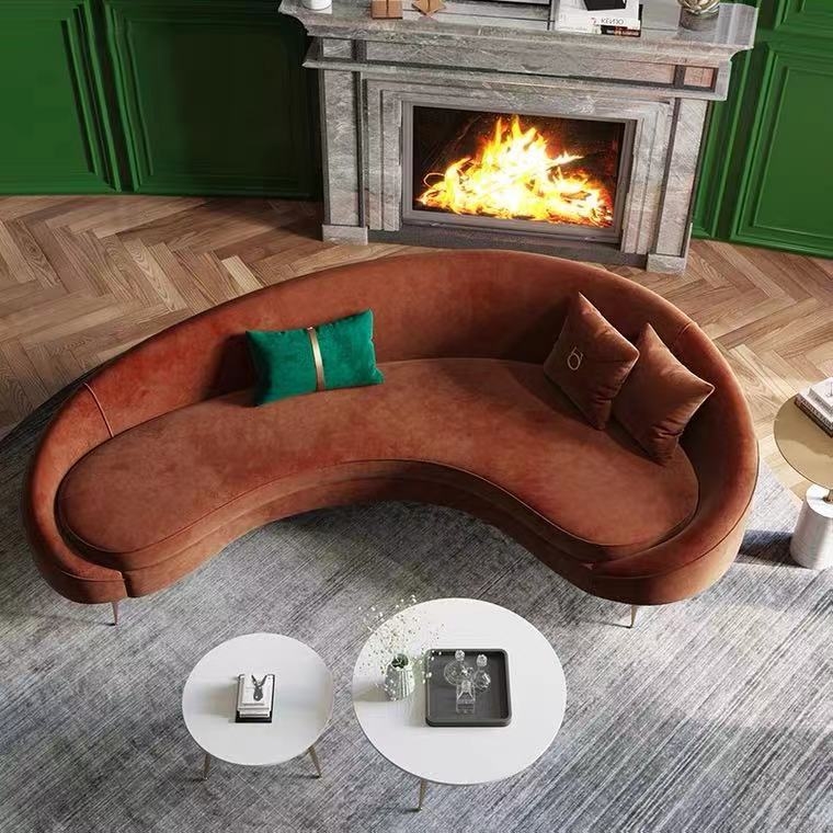 Curved Half Moon Brown Sofa in Cozy Living Room