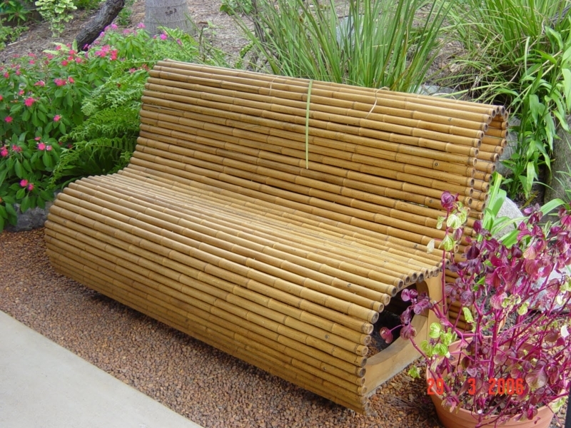 Custom Bamboo Outdoor Bench with Curved Design