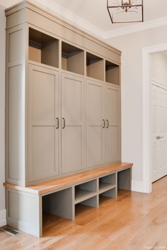 Custom Built-In Mudroom Lockers with Wood Bench
