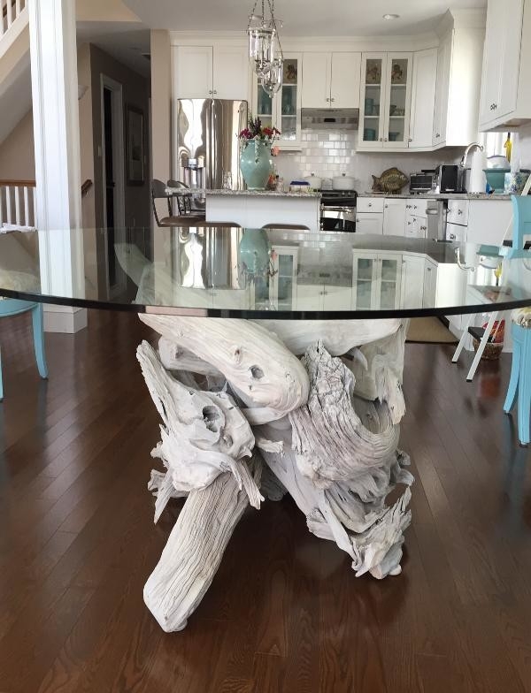 Custom Driftwood Glass-Top Dining Table
