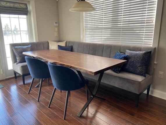Custom L-Shape Banquette Dining Bench with Wood Table