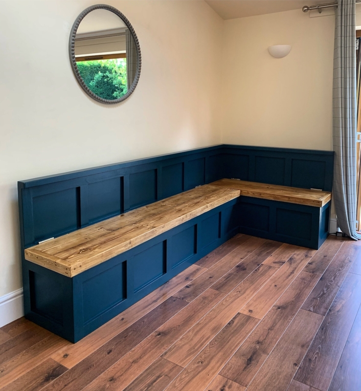 Custom L-Shaped Banquette Dining Seating with Wood Tops