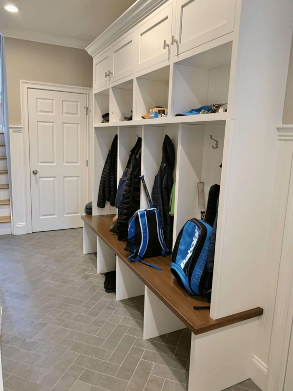 Custom Mudroom Storage with Wooden Bench Seating