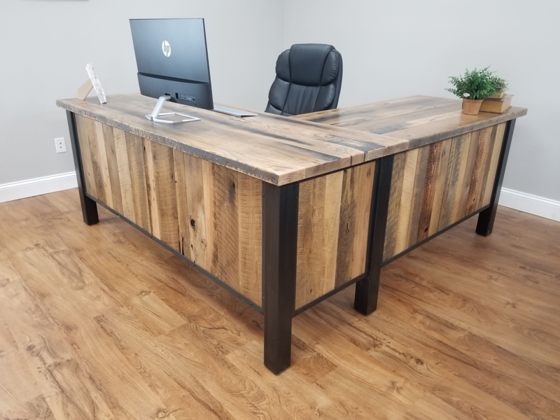 Custom Reclaimed Barnwood L-Shaped Corner Desk