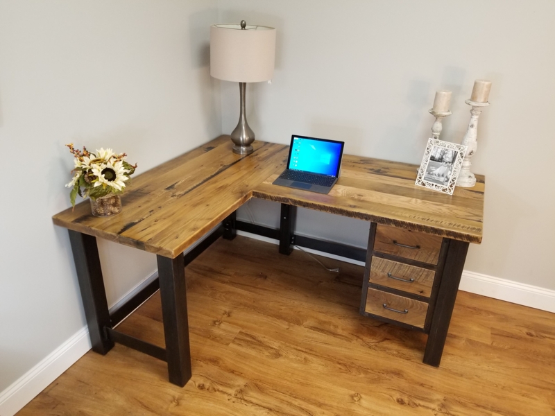 Custom Reclaimed Wood L-Shaped Office Desk