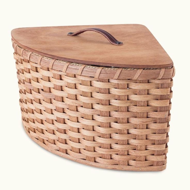 Custom Wicker Corner Storage Basket with Leather Lid