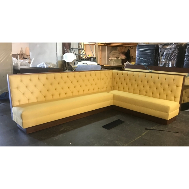 Custom Yellow Upholstered Corner Banquette Seating