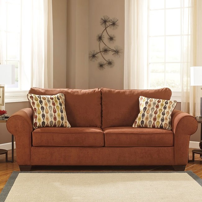 Deandre Terra Cotta Sofa with Patterned Accent Pillows