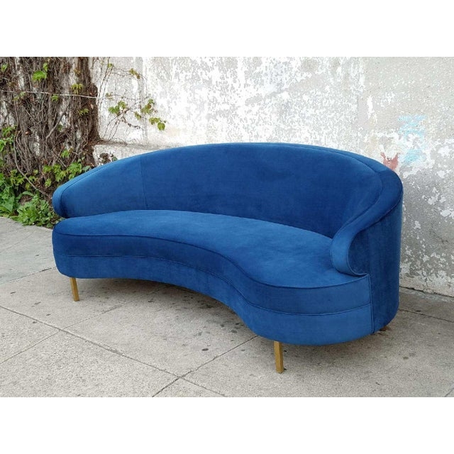 Deep Blue Velvet Curved Half Moon Sofa