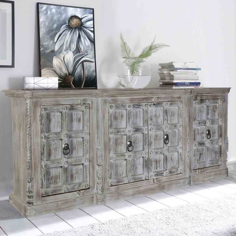 Distressed Wood Long Buffet Cabinet for Rustic Style