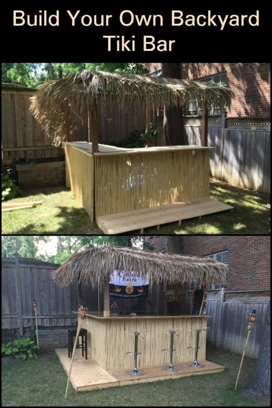 DIY Backyard Tiki Bar with Thatched Roof Design