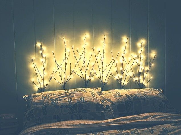 DIY Lighted Branch Headboard for Cozy Bedroom