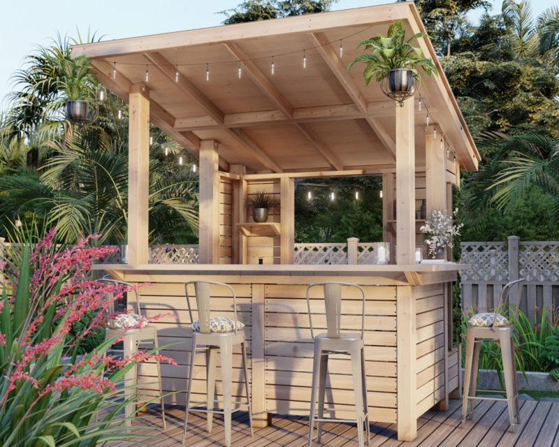 DIY Outdoor Wooden Bar with Seating and Roof