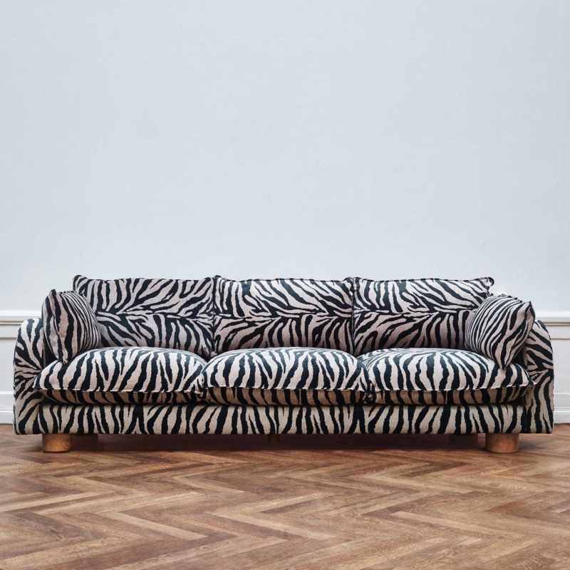 Dusty Deco Miles Sofa with Zebra Print Upholstery