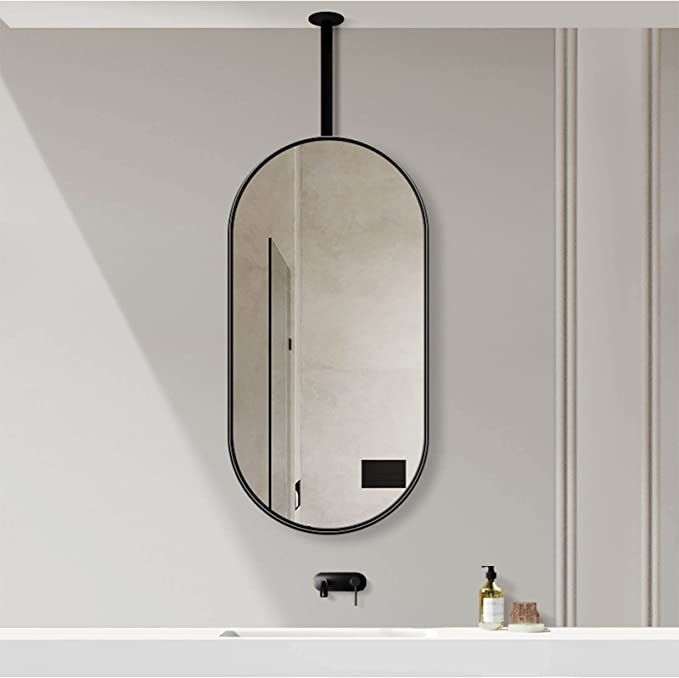 DXZ-Design Ceiling Mounted Hanging Rod Mirror with Black Metal Frame ...