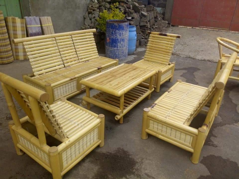 Eco-Friendly Bamboo Sofa and Coffee Table Set