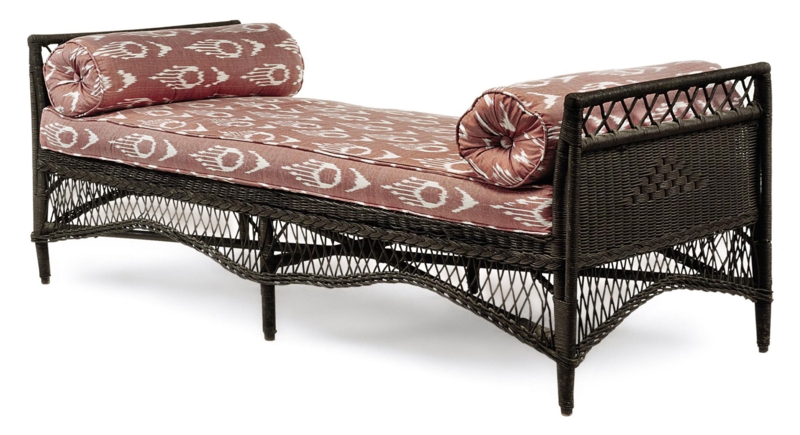 Edwardian Cane and Wicker Daybed with Patterned Cushion