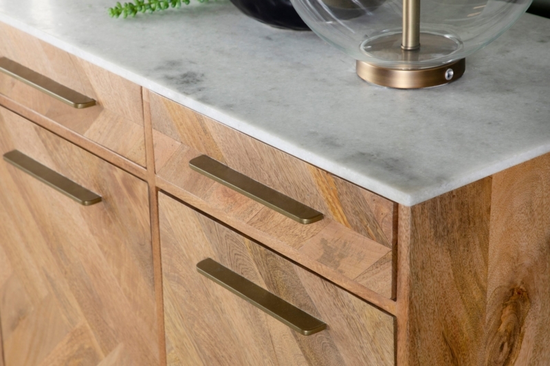 Elegant 3-Door Marble Top Accent Cabinet