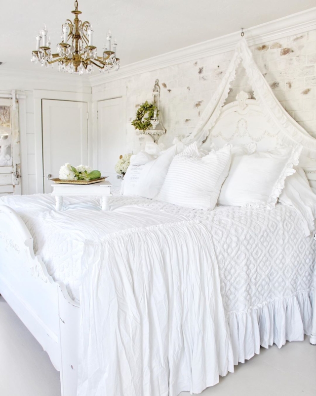 Elegant All-White French Country Bedroom Decor