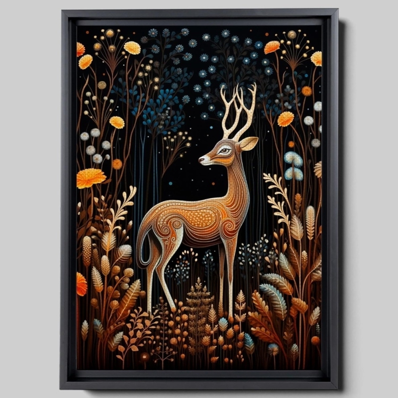 Elegant Antelope Art Print with Floral Forest