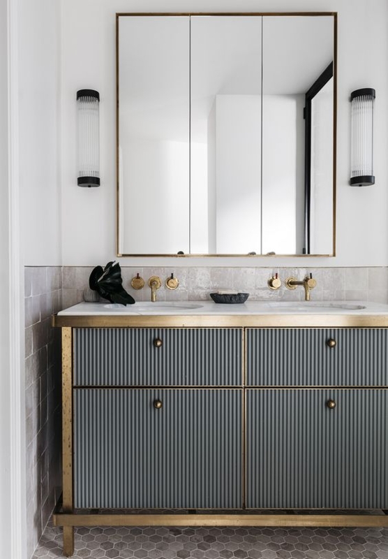 Elegant Art Deco Bathroom Vanity with Brass Accents