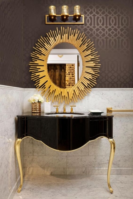 Elegant Art Deco Bathroom Vanity with Sunburst Mirror