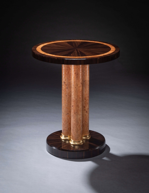 Elegant Art Deco Round Marble and Wood Side Table