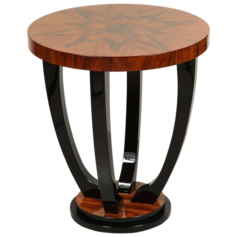 Elegant Art Deco Round Side Table with Wood and Black Finish