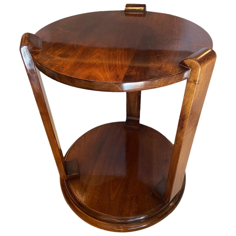 Elegant Art Deco Round Walnut Side Table