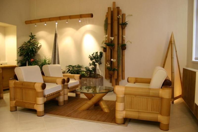 Elegant Bamboo Furniture with Natural Indoor Plants