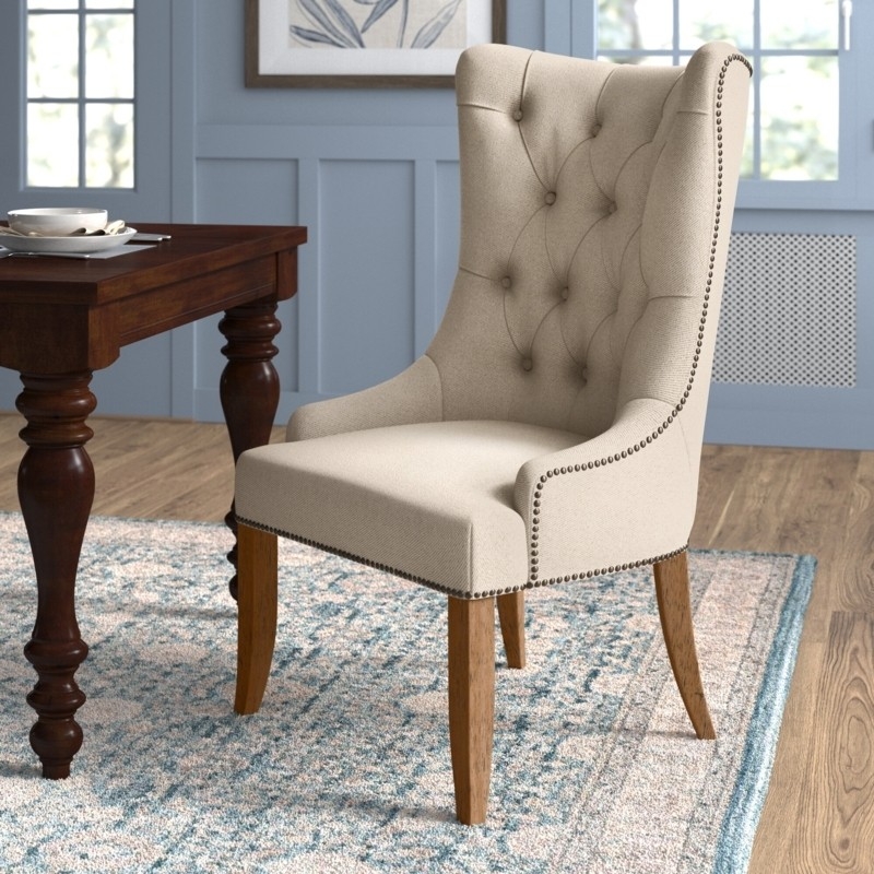 Elegant Beige Upholstered Captain's Dining Chair