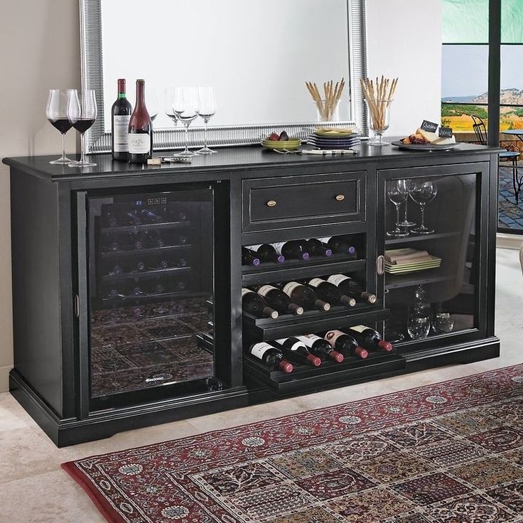 Elegant Black Wine Cooler Cabinet with Storage