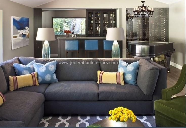 Elegant Blue Gray Sectional Sofa with Accent Pillows