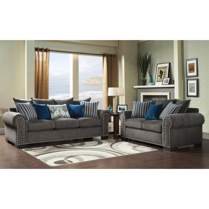 Elegant Blue Gray Sofas with Accent Pillows