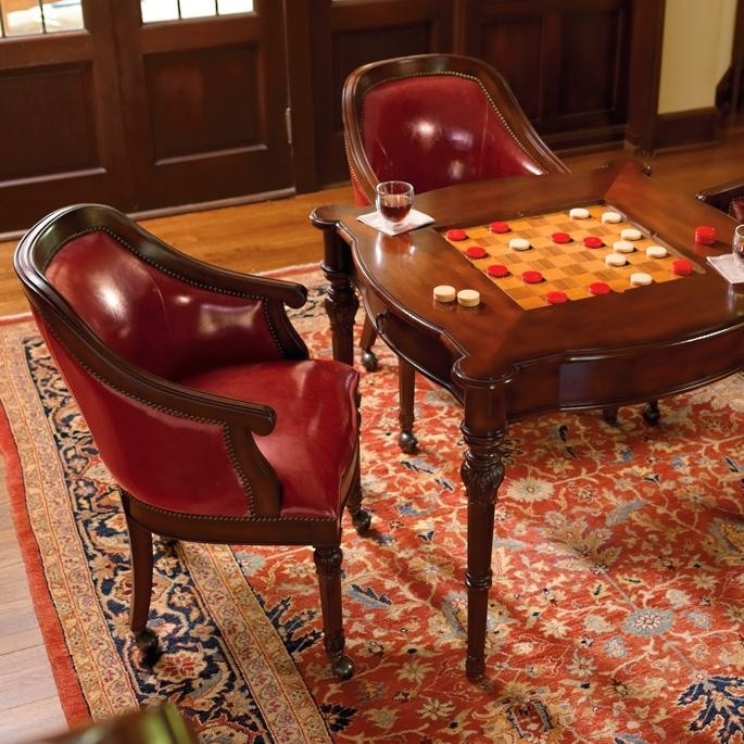 Elegant Classic Chess Table with Red Leather Chairs