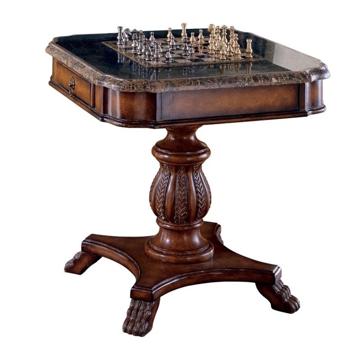 Elegant Classic Wooden Chess Table with Marble Top
